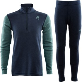 Bild på Aclima Paket Underställ WarmWool Mockneck + Longs Junior Navy Blazer/North Atlantic/Reef Waters
