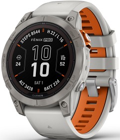 Bild på Garmin Fenix 7 Pro Sapphire Solar Titanium with Fog Gray/Ember Orange Band