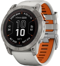 Bild på Garmin Fenix 7X Pro Sapphire Solar Titanium with Fog Gray/Ember Orange Band