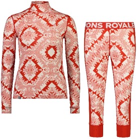 Bild på Mons Royale Paket Underställ Cascade Merino Flex 200 Mock Neck Long Sleeve + 3/4 Legging Retro Red Nordtek Dam