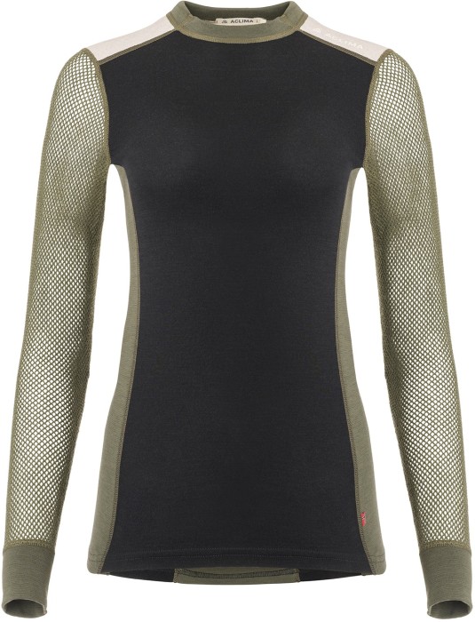 Aclima WoolNet Hybrid Crewneck Woman Jet Black/Olive Night/Beige Melange (L)